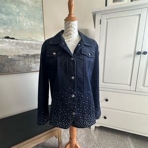Chicos Platinum Rhinestone Studded Jean Jacket